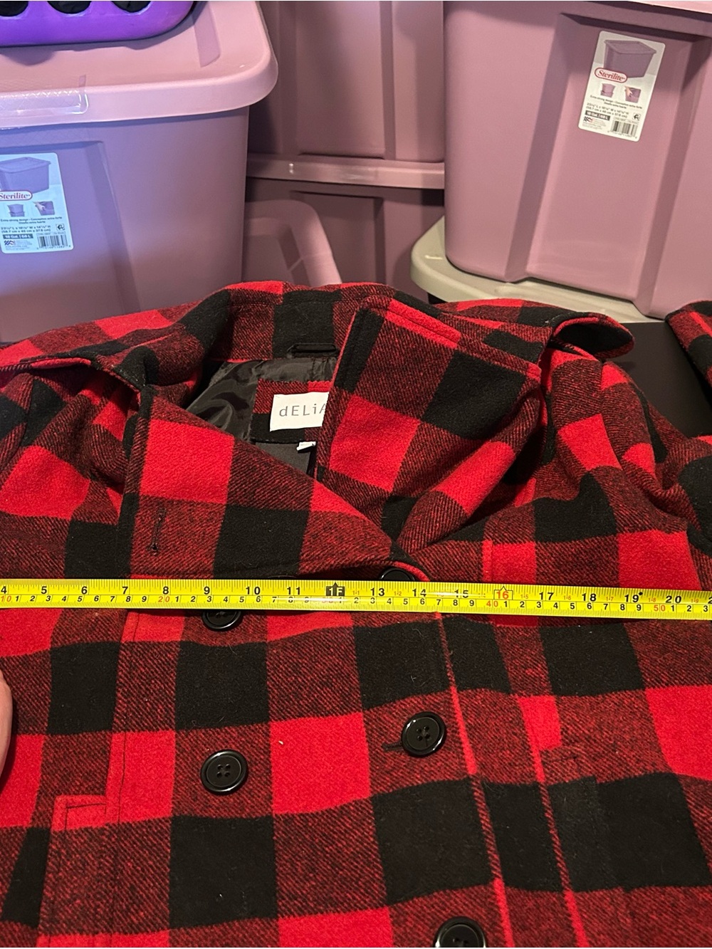 dELiA*s Red & Black Buffalo Plaid Peacoat xl - Picture 4 of 7